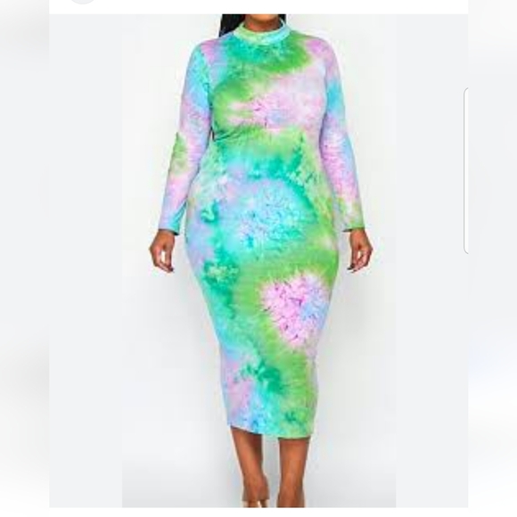 Illord Dresses & Skirts - Plus Size Tie Dye bodycon dress pastel combination